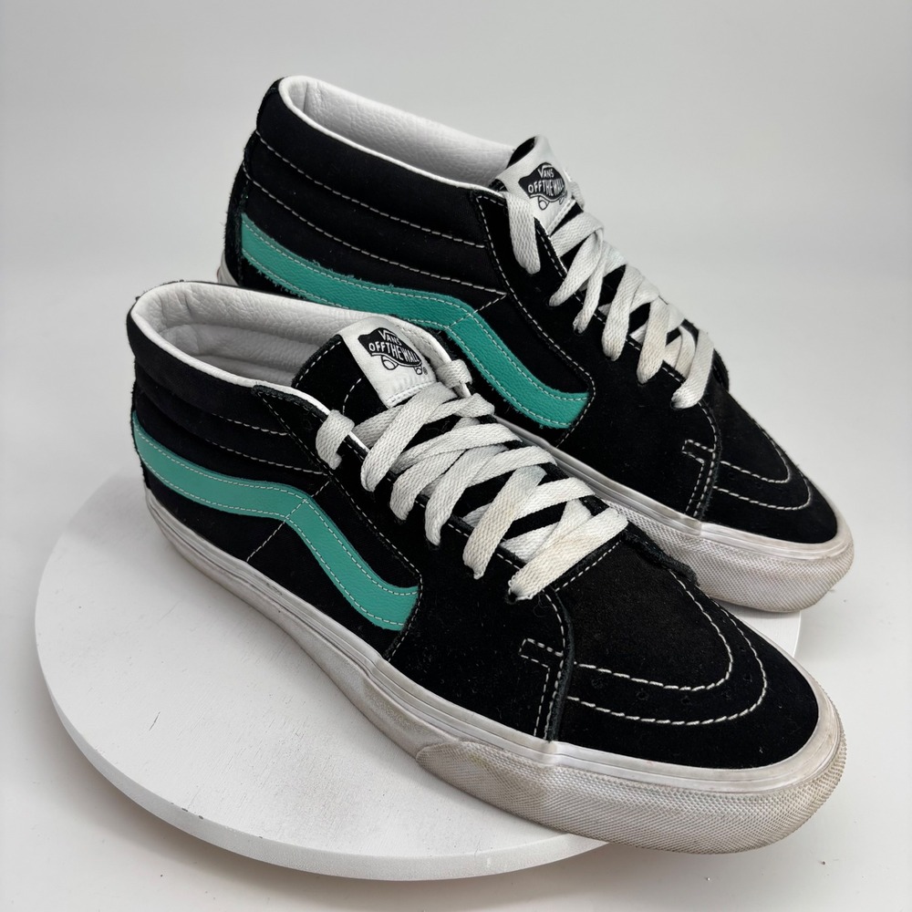 Vans Sk8-Mid Sneakers Mens 8 Womens 9.5 Black Teal Canvas Suede High‎ Top Skate
